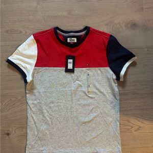 Tommy Hilfiger Men's Red, White, and Gray Tee